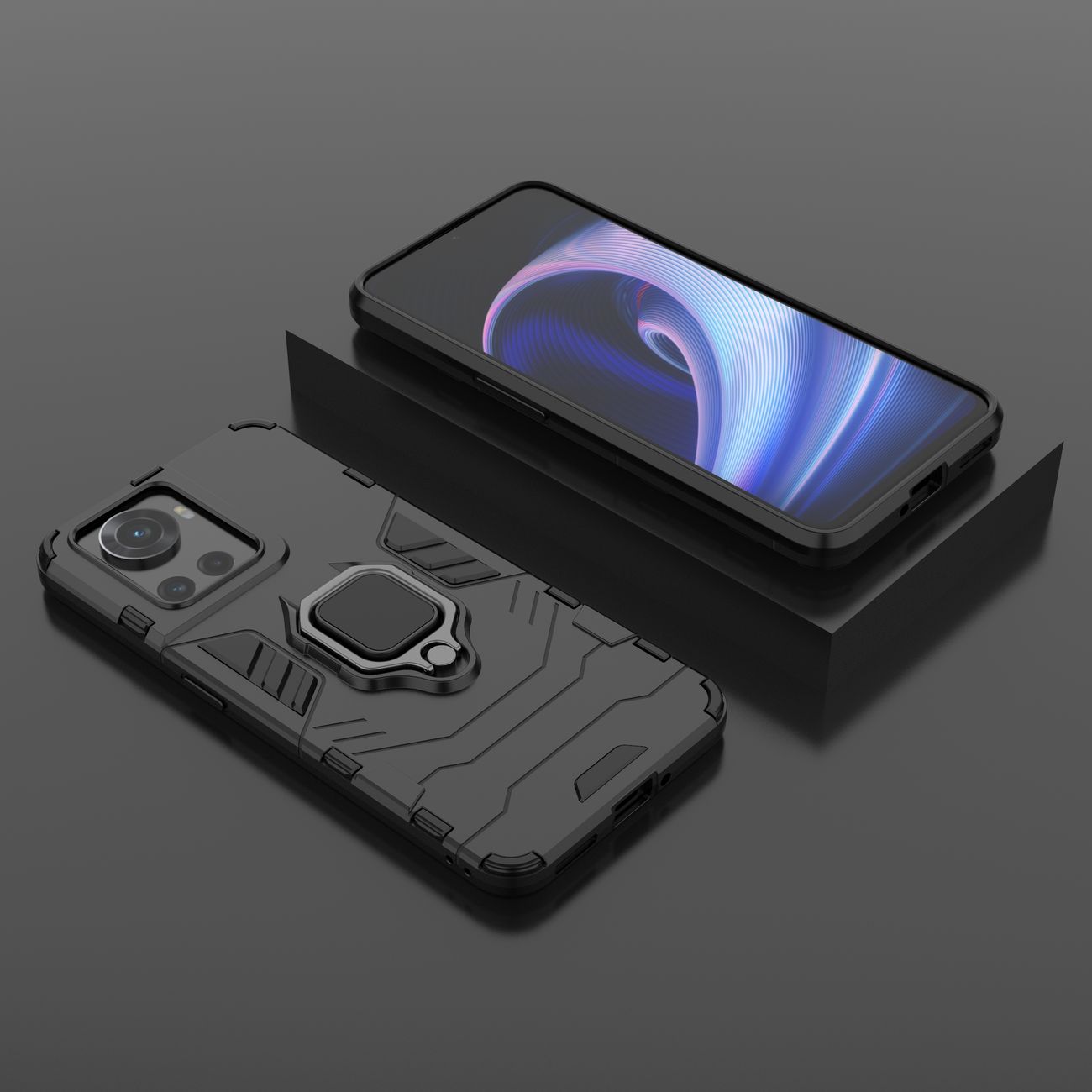 Husă rezistentă Ring Armor pentru OnePlus Ace - Neagră