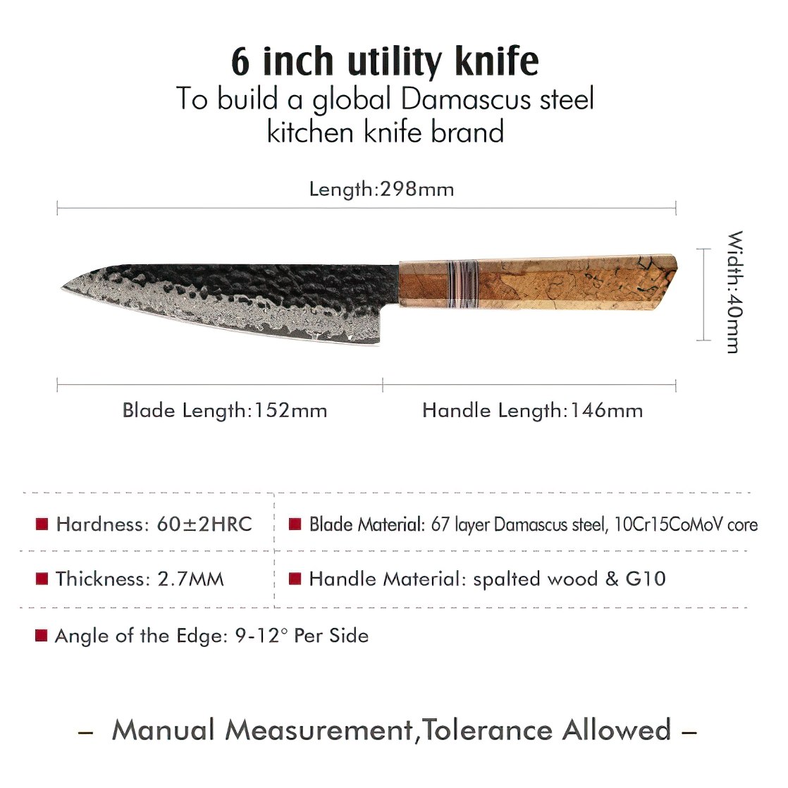 Cuțit de bucătărie damasc ZE-37434 - Slicer / Maro