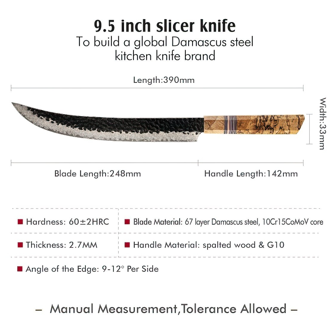 Cuțit de bucătărie damasc ZE-37434 - Slicer / Maro