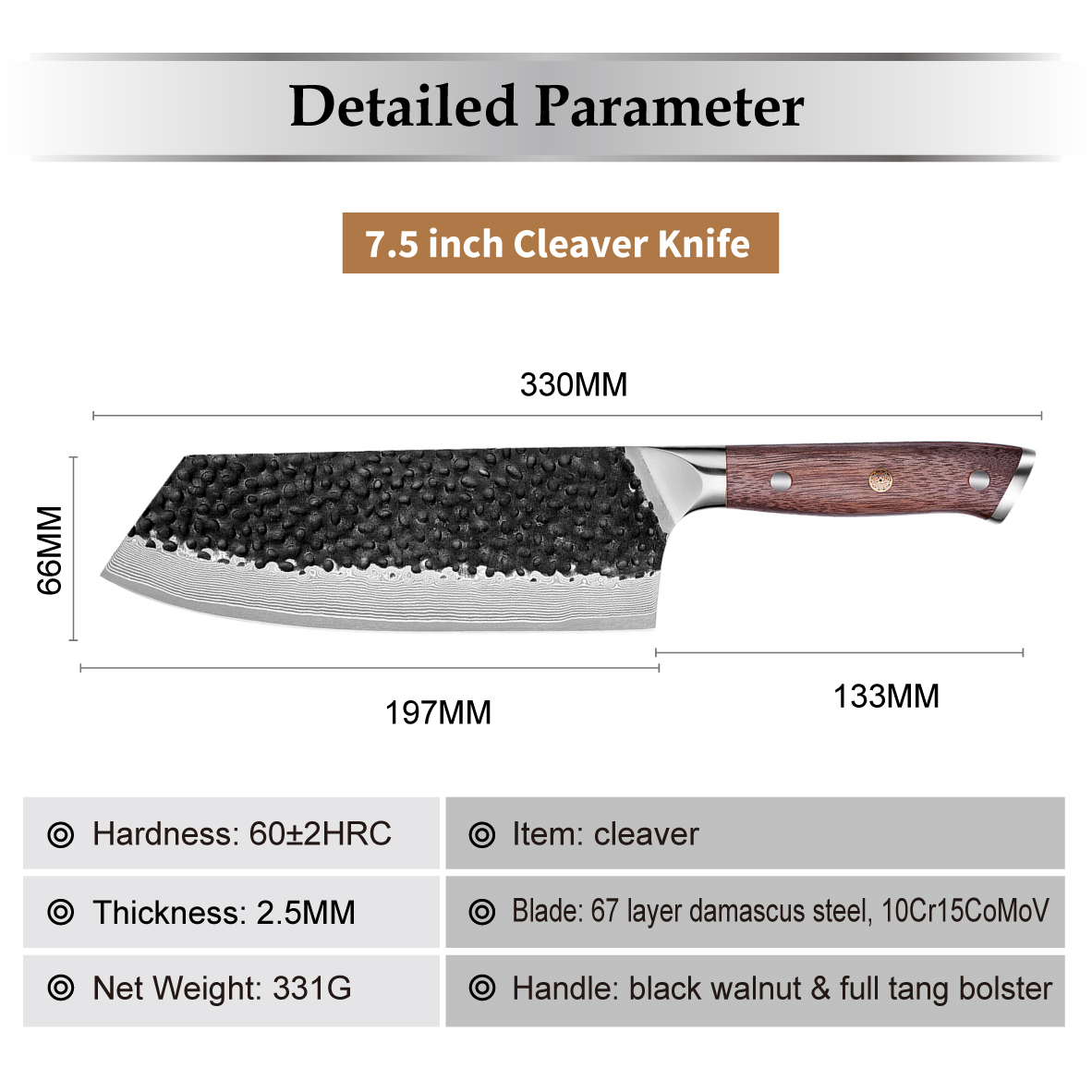 Cuțit de bucătărie damasc TE-37529 - Chef / Maro