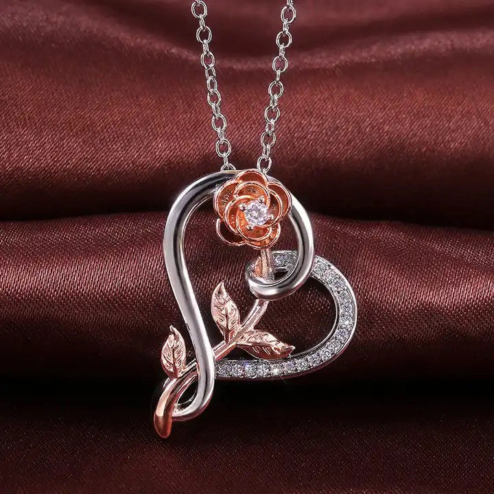 Colier Heart Rose - Argintiu / Aur Roz