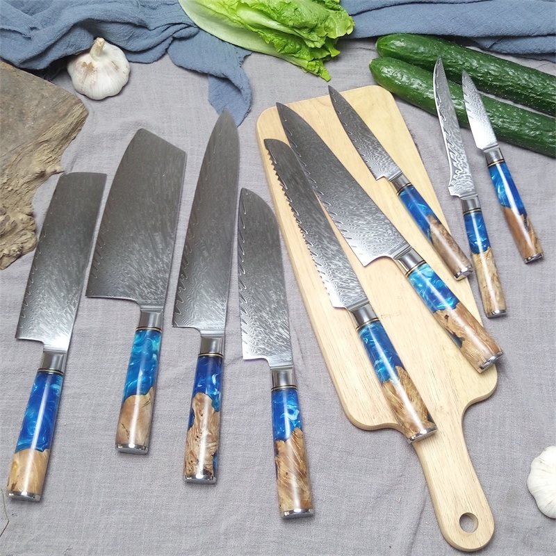 Set de cuțite de bucătărie Damasc JA-13841 - 9 buc/Maro