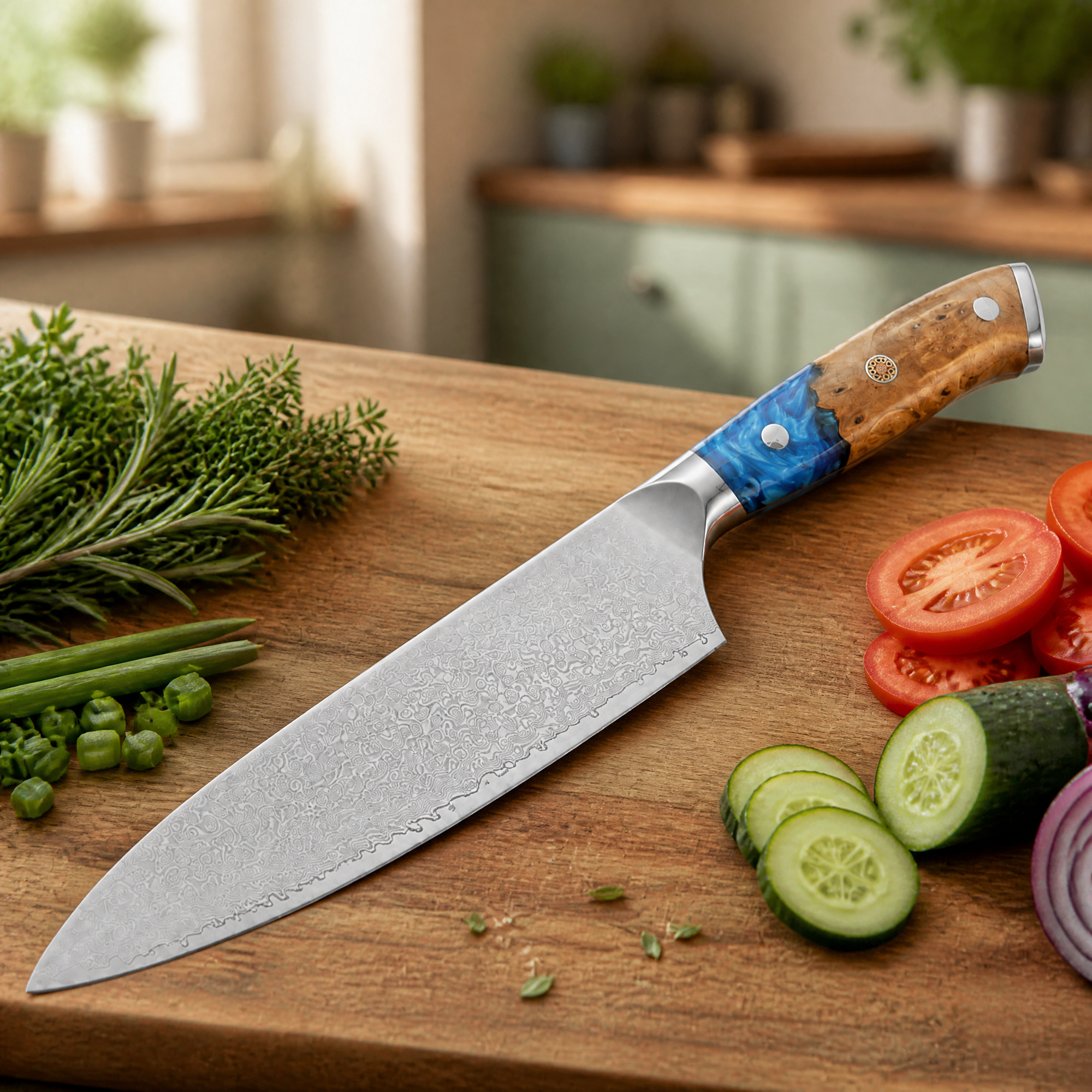 Cuțit de bucătărie din oțel damasc ZI-42073 - Chef / Multicolor