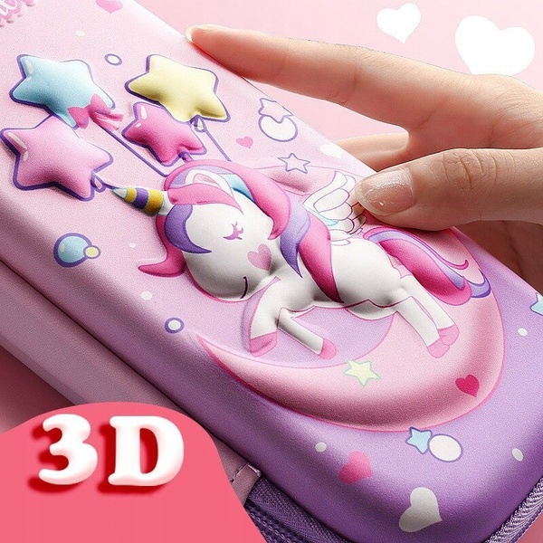 Peraș de școală 3D cu unicorn - Violet