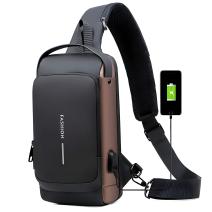 Geantă de umăr cu încărcare USB și protecție anti-furt - Negru/Maro